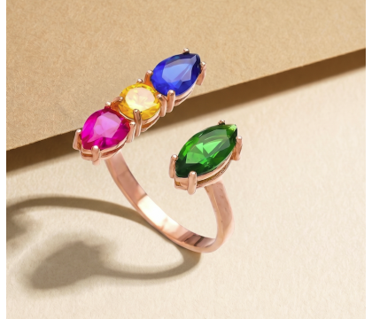 Zia Summer Adjustable Open Ring Mix Stone  925 Silver