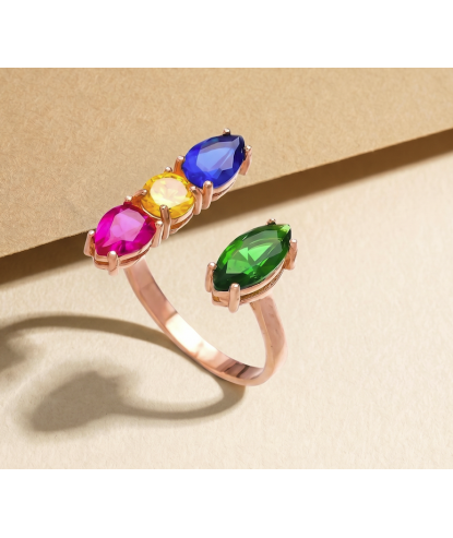 Zia Summer Adjustable Open Ring Mix Stone  925 Silver