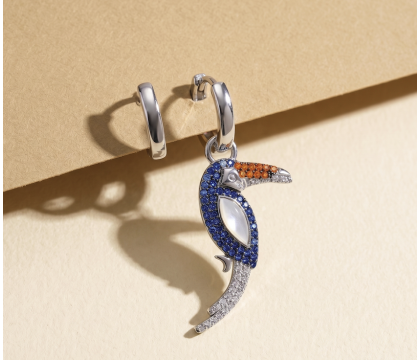 Zia Handcrafted Toucan Charm Hoop Earring, Mix Stone 925 Silver