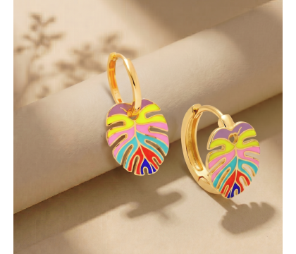 Zia Summer Palm Leaf  Hoop Earrings 22 K Gold Plated