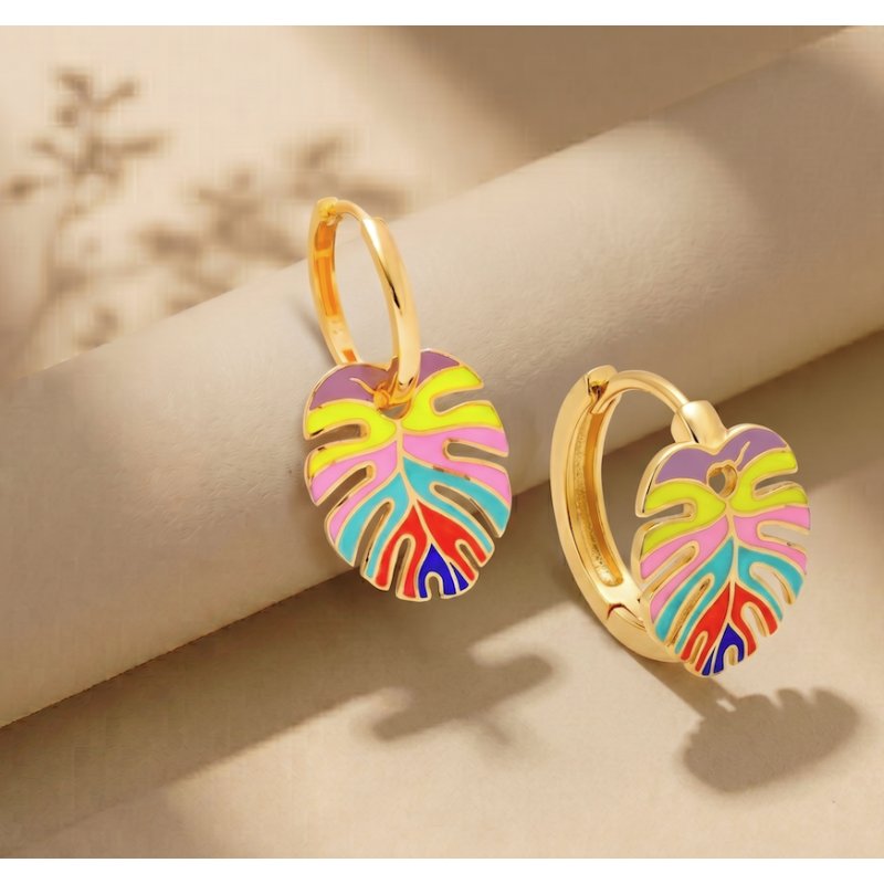 Zia Summer Palm Leaf  Hoop Earrings 22 K Gold Plated