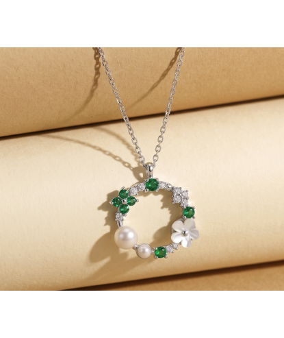 Zia Summer Emerald & Seed Pearl  Pendant Necklace 925 Silver