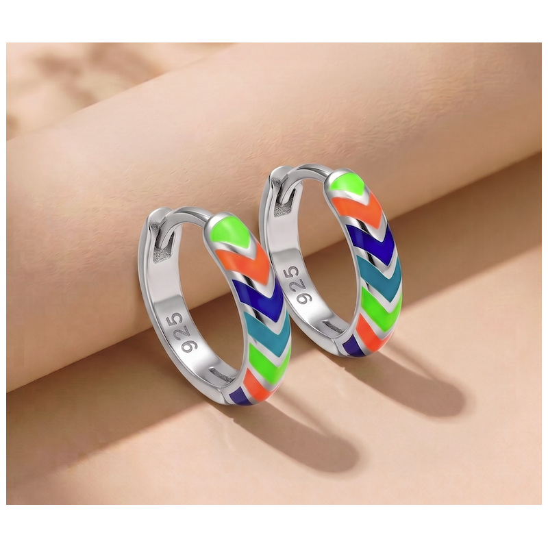 Zia Summer Neon Chevron Enamel Huggie Hoop Earrings,